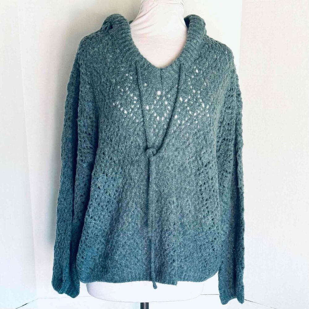 Copy of NWT POL Teal Lacy Knit Boxy Oversized Hooded Soft Cozy Long Sleeve Small
